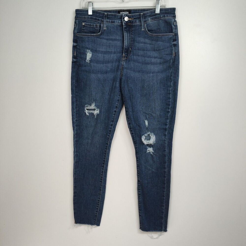 Levi's Denizen High Rise Super Skinny Jeans Women 14 W32 Blue Distressed Raw Hem